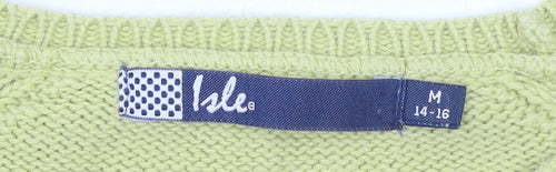 Isle Women Green Cotton Crew Neck Jumper Size 14