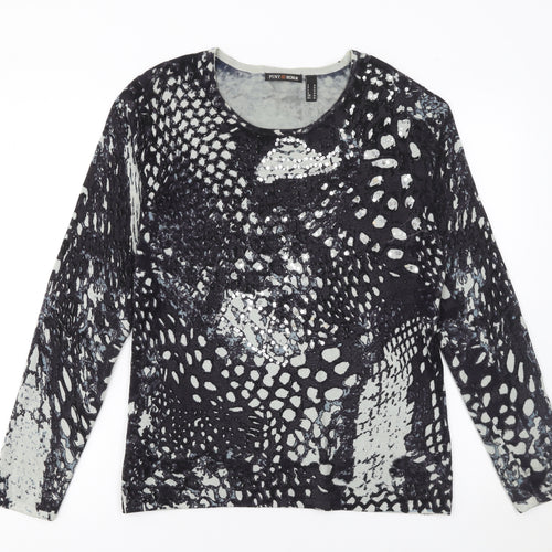 Punt Roma Womens Black Sequin Animal Print Pullover Jumper M