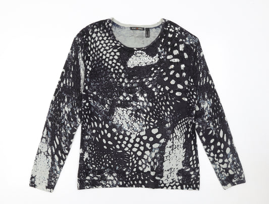Punt Roma Womens Black Sequin Animal Print Pullover Jumper M