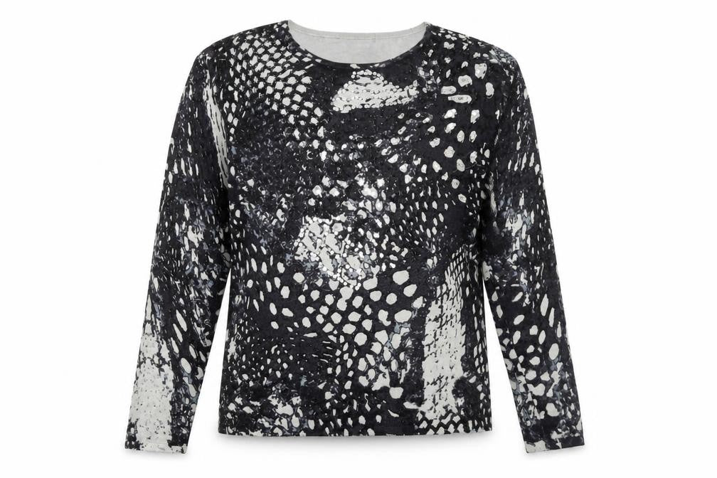 Front view of Punt Roma women’s black sequin animal print jumper m