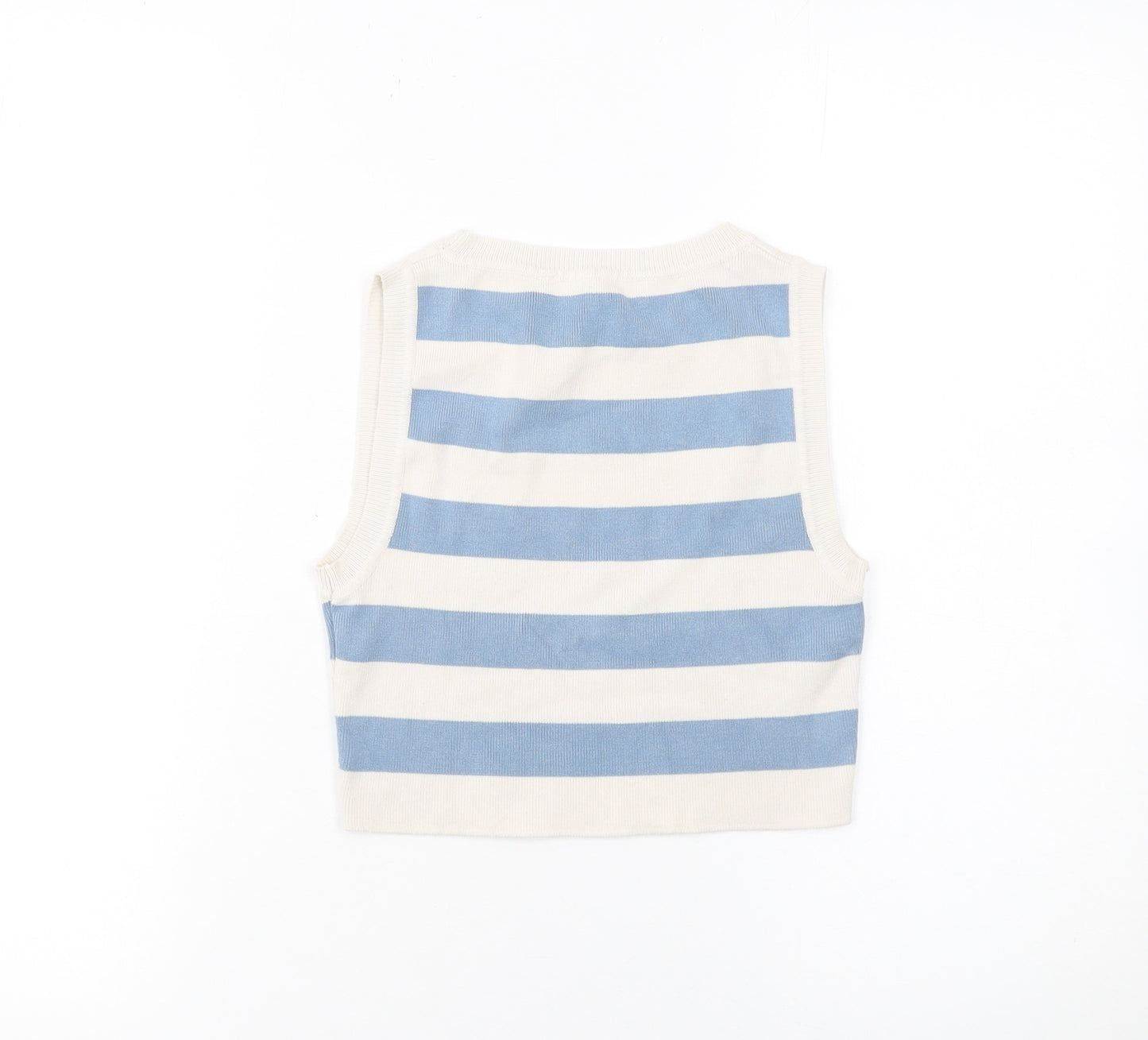 ZARA Women Blue White Striped Cropped Sleeveless Knit Tank Top Size S
