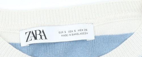 ZARA Women Blue White Striped Cropped Sleeveless Knit Tank Top Size S