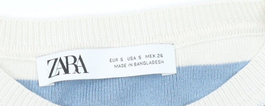 ZARA Women Blue White Striped Cropped Sleeveless Knit Tank Top Size S