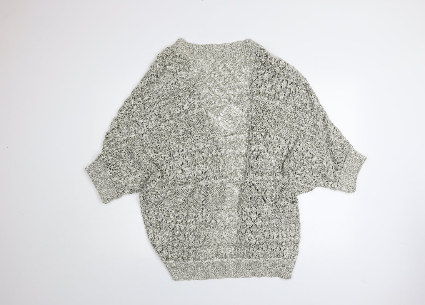 Oasis Women’s Grey Open-Knit 3/4 Sleeve Cardigan M