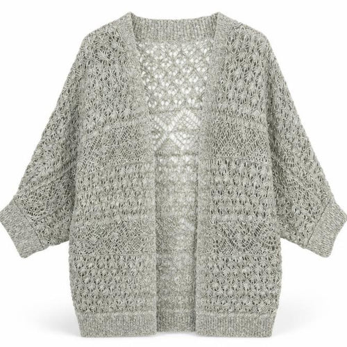 Oasis Women’s Grey Open-Knit 3/4 Sleeve Cardigan M