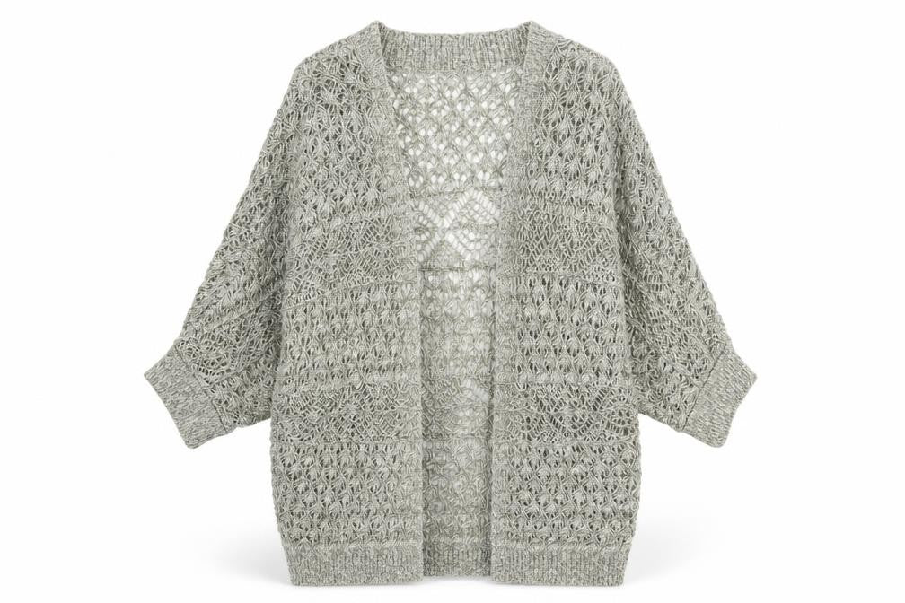 Oasis Women’s Grey Open-Knit 3/4 Sleeve Cardigan M