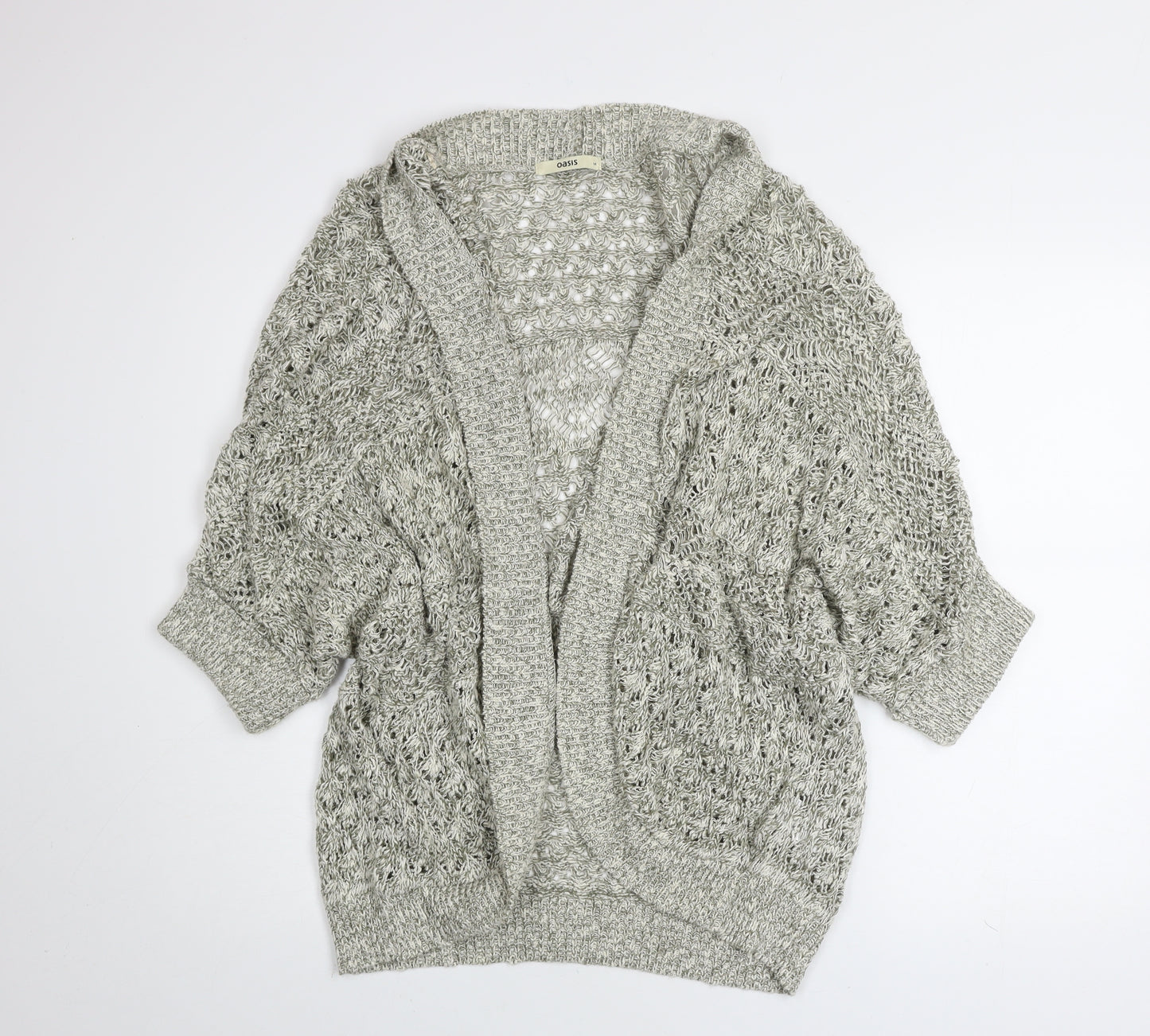 Oasis Women’s Grey Open-Knit 3/4 Sleeve Cardigan M