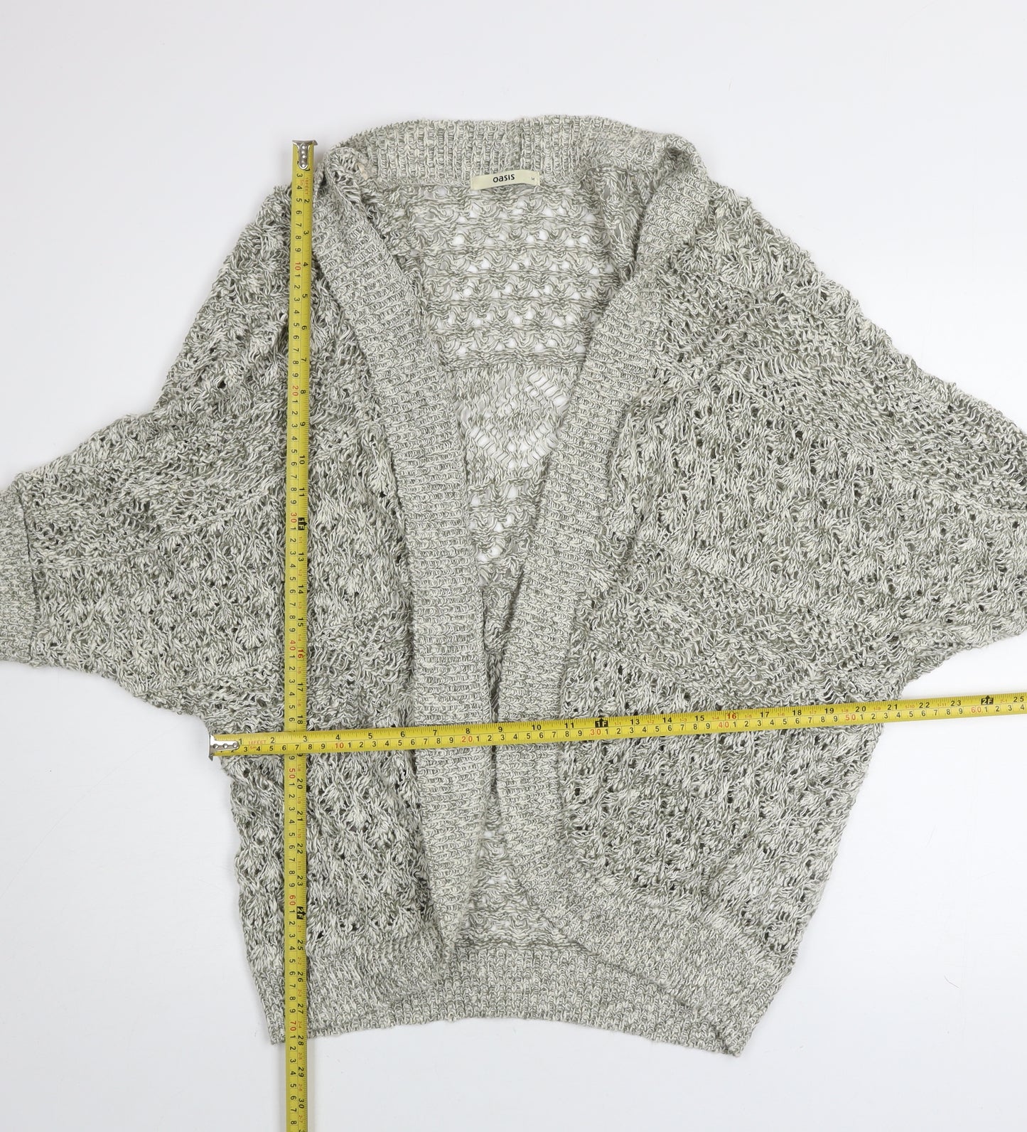 Oasis Women’s Grey Open-Knit 3/4 Sleeve Cardigan M