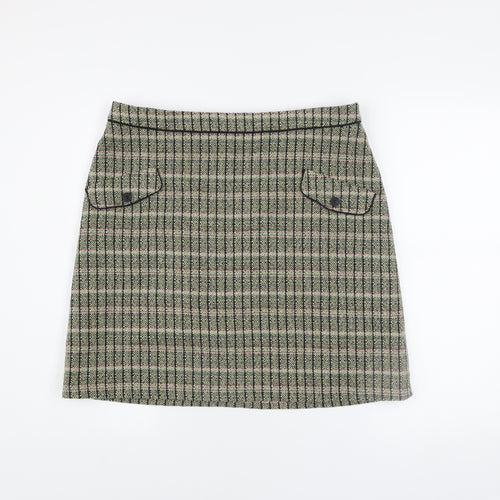 Cath Kidston Women Green Check Tweed A-Line Skirt Size 16