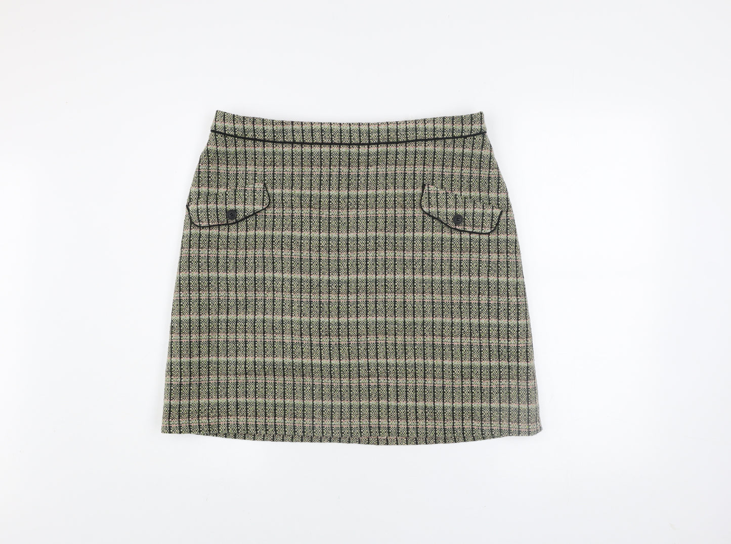 Cath Kidston Women Green Check Tweed A-Line Skirt Size 16