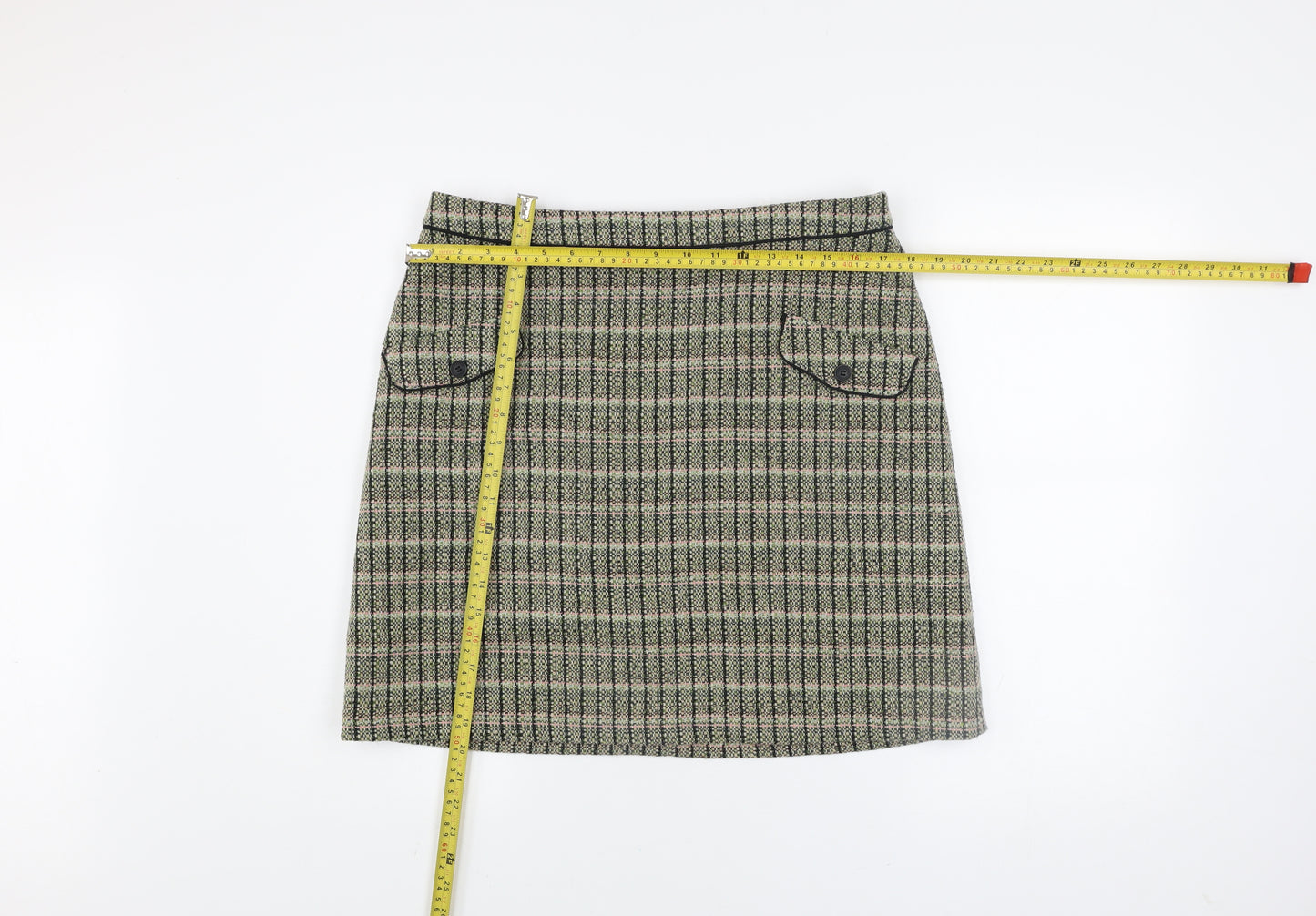 Cath Kidston Women Green Check Tweed A-Line Skirt Size 16