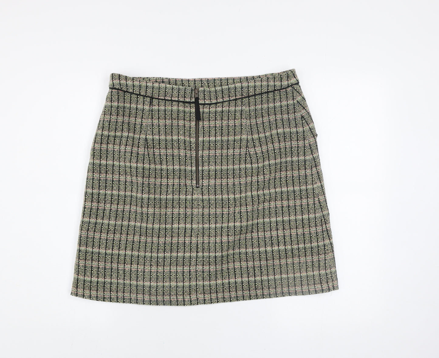 Cath Kidston Women Green Check Tweed A-Line Skirt Size 16