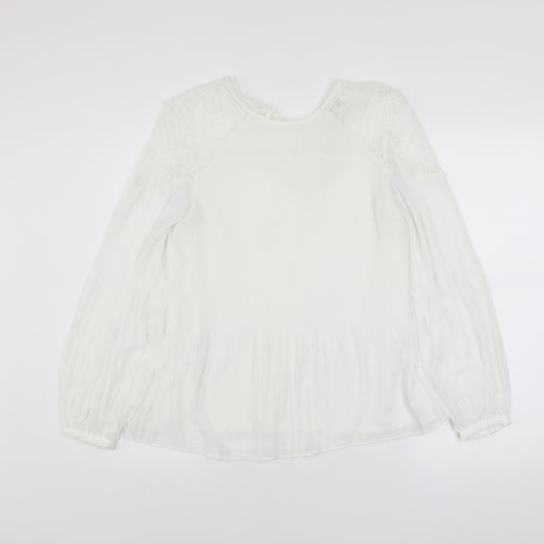 Next Women White Lace Bow Long Sleeve Tunic Blouse Size 8