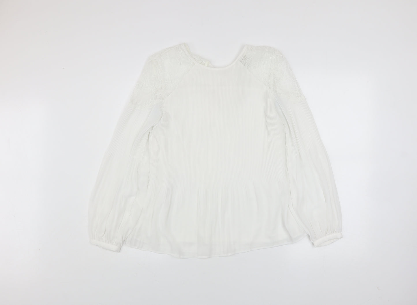 Next Women White Lace Bow Long Sleeve Tunic Blouse Size 8