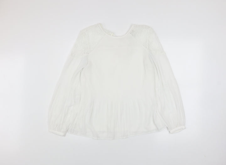 Next Women White Lace Bow Long Sleeve Tunic Blouse Size 8