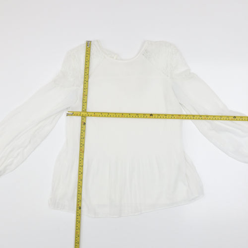Next Women White Lace Bow Long Sleeve Tunic Blouse Size 8