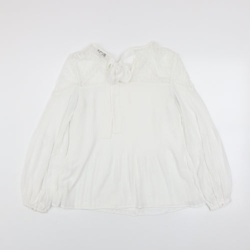 Next Women White Lace Bow Long Sleeve Tunic Blouse Size 8