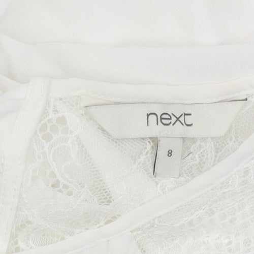 Next Women White Lace Bow Long Sleeve Tunic Blouse Size 8