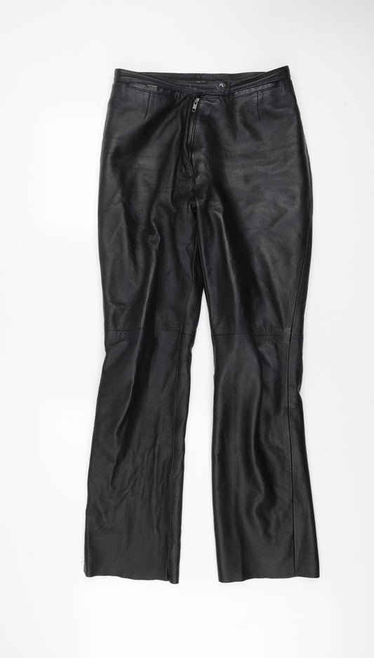 Woodlands Womens Black Leather Straight Leg Trousers Size 14