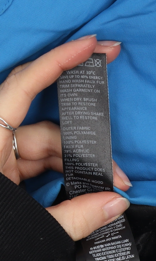 Marks and Spencer Womens Blue Hooded Parka Jacket Size L