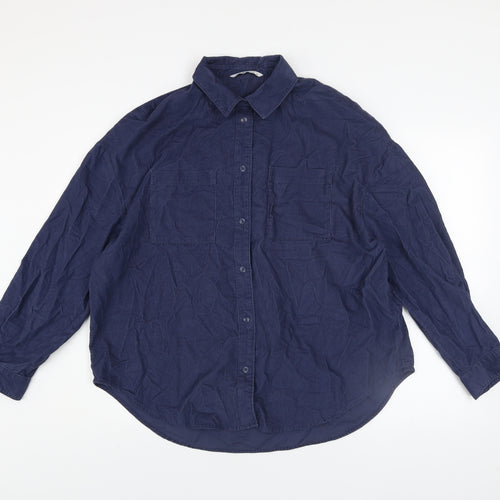 Tu Women Blue Cotton Long Sleeve Button-Up Shirt Size 14