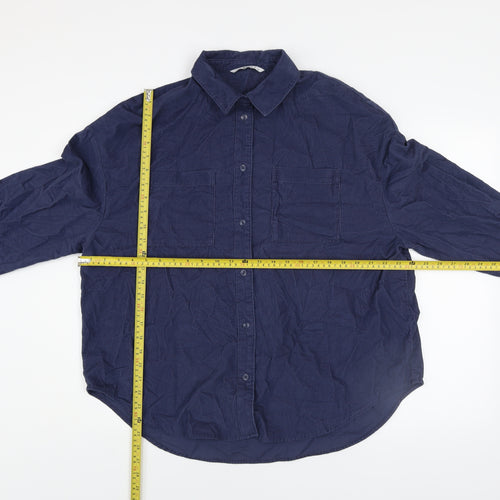 Tu Women Blue Cotton Long Sleeve Button-Up Shirt Size 14