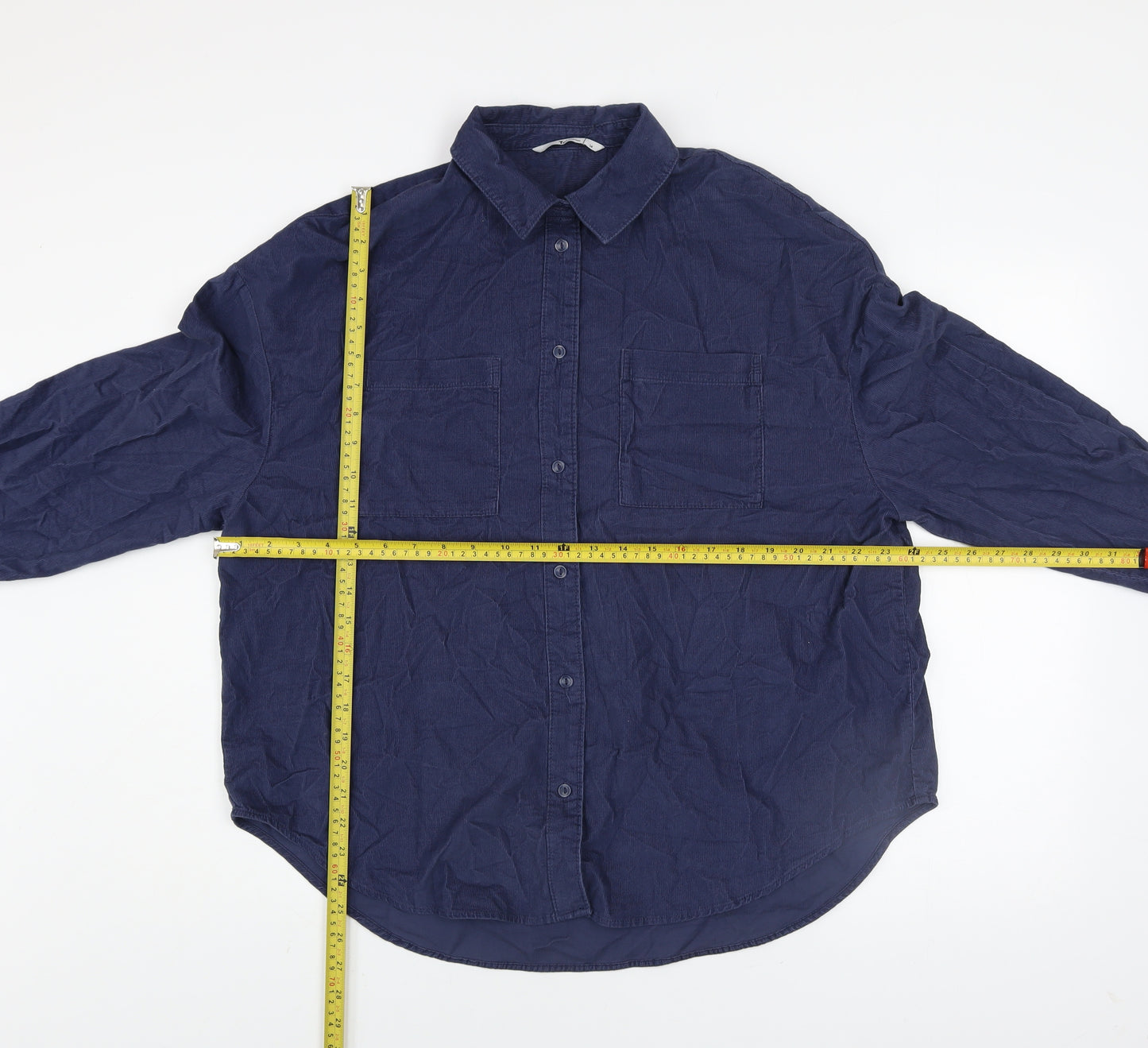 Tu Women Blue Cotton Long Sleeve Button-Up Shirt Size 14