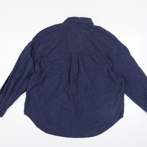 Tu Women Blue Cotton Long Sleeve Button-Up Shirt Size 14