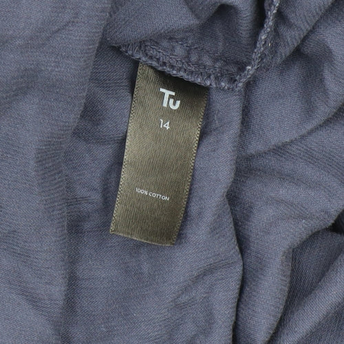 Tu Women Blue Cotton Long Sleeve Button-Up Shirt Size 14