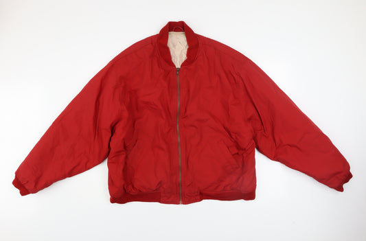 BHS Men’s Red Bomber Jacket XL Polyester Cotton Lined Full Zip