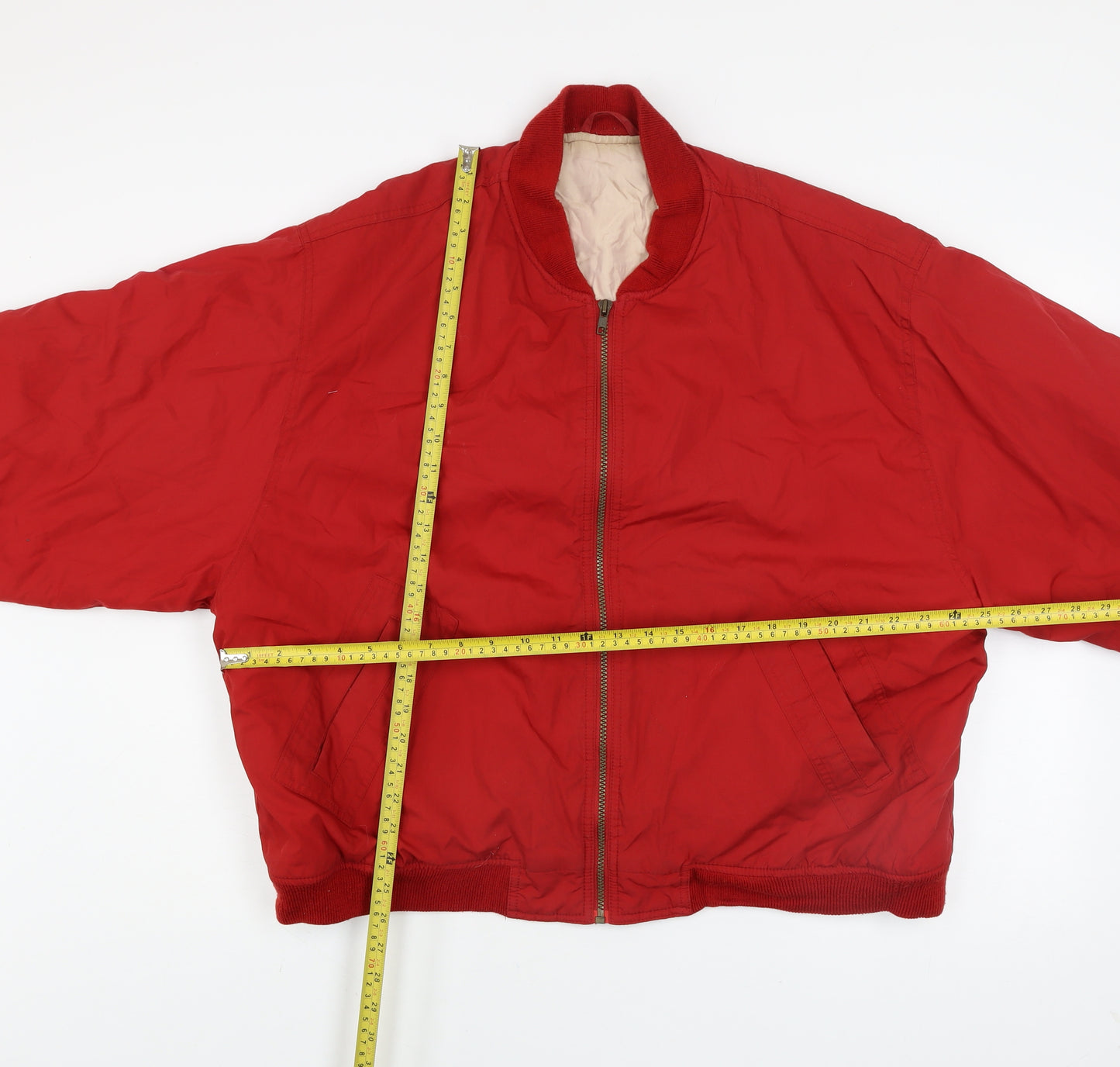 BHS Men’s Red Bomber Jacket XL Polyester Cotton Lined Full Zip