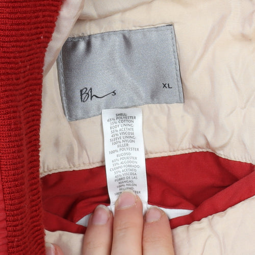 BHS Men’s Red Bomber Jacket XL Polyester Cotton Lined Full Zip
