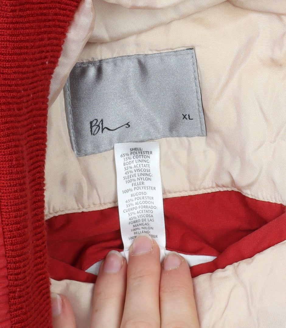BHS Men’s Red Bomber Jacket XL Polyester Cotton Lined Full Zip