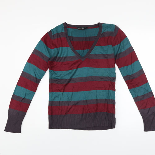 Dorothy Perkins Women’s Multicoloured Striped V-Neck Jumper Size 8