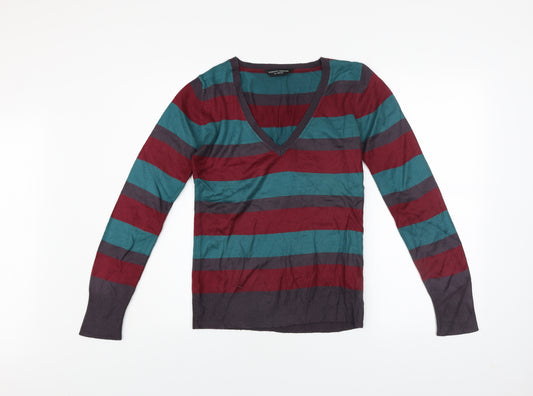 Dorothy Perkins Women’s Multicoloured Striped V-Neck Jumper Size 8