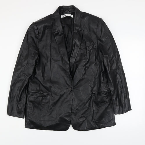 ZARA Men's Black Faux Leather Blazer Jacket XL Regular Fit