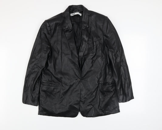 ZARA Men's Black Faux Leather Blazer Jacket XL Regular Fit