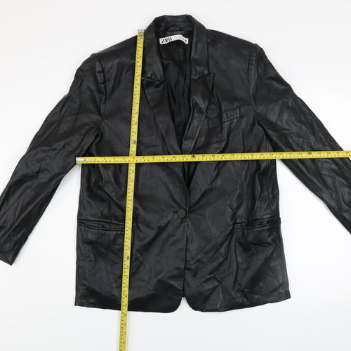 ZARA Men's Black Faux Leather Blazer Jacket XL Regular Fit