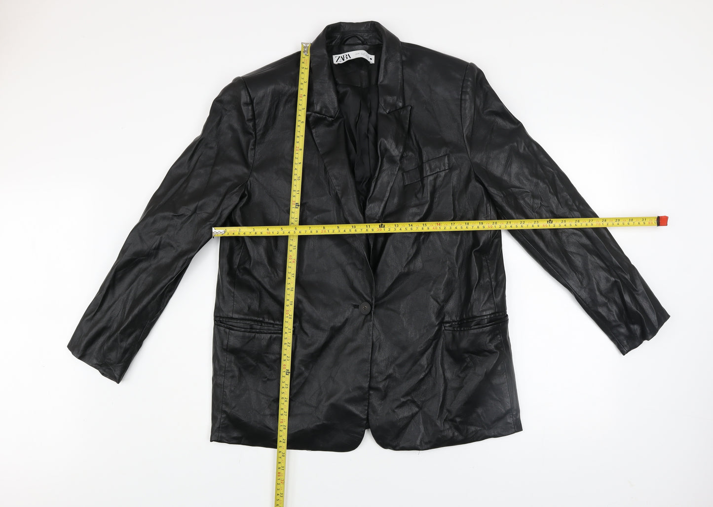 ZARA Men's Black Faux Leather Blazer Jacket XL Regular Fit