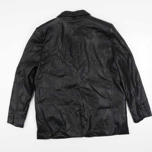 ZARA Men's Black Faux Leather Blazer Jacket XL Regular Fit