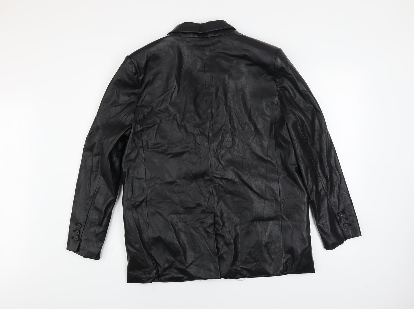 ZARA Men's Black Faux Leather Blazer Jacket XL Regular Fit