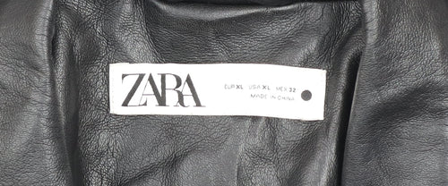 ZARA Men's Black Faux Leather Blazer Jacket XL Regular Fit