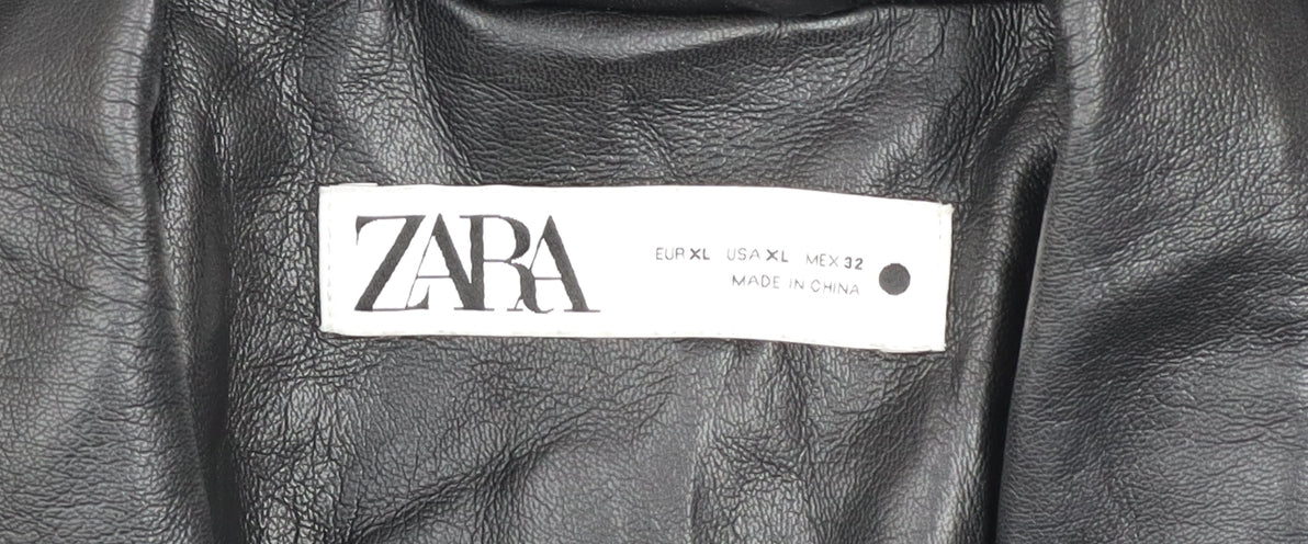 ZARA Men's Black Faux Leather Blazer Jacket XL Regular Fit