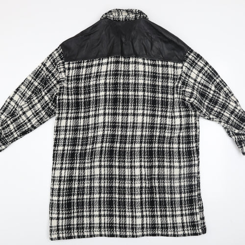 Zara Women Black Check Tweed Long Overcoat Size M