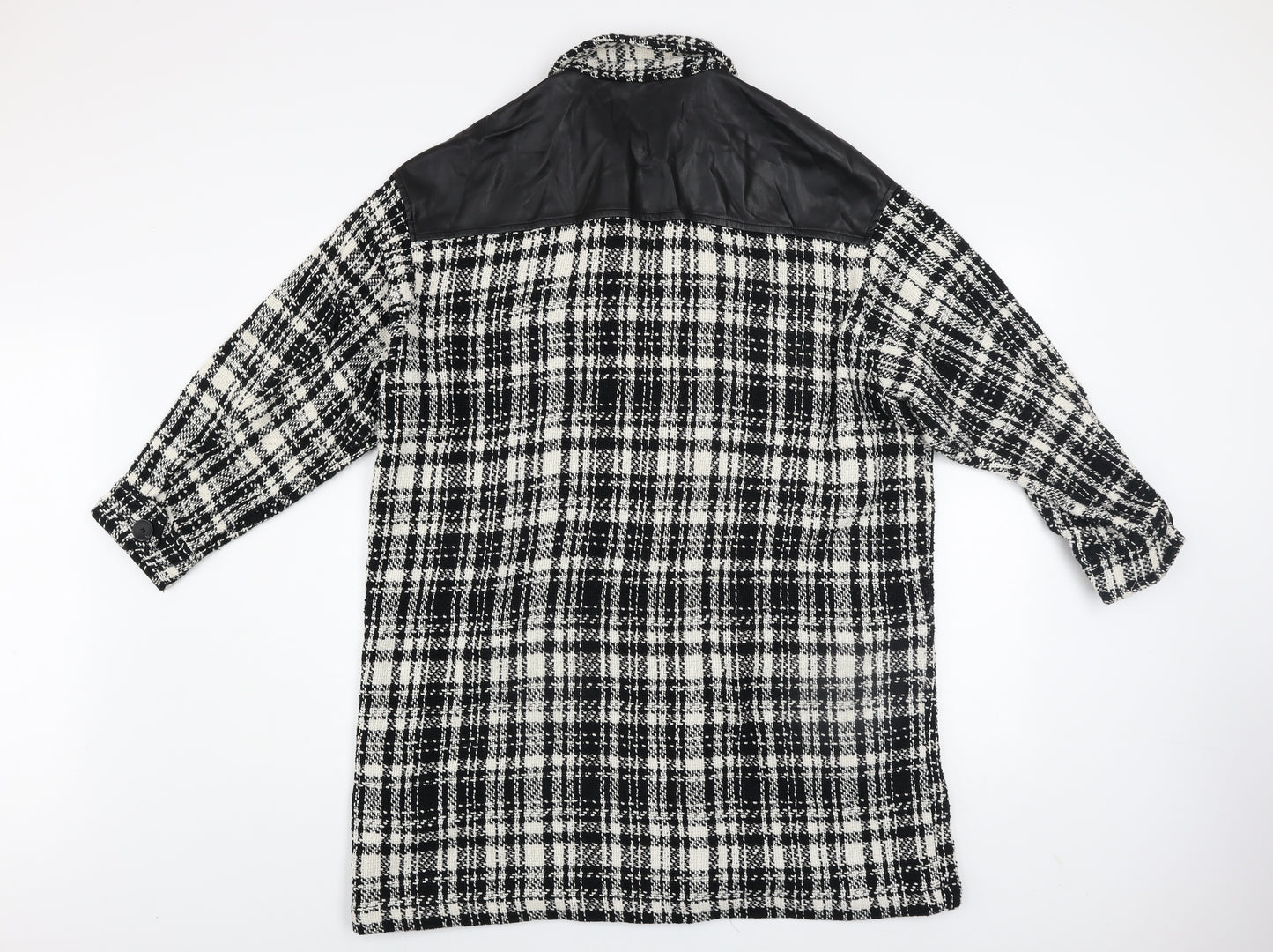 Zara Women Black Check Tweed Long Overcoat Size M