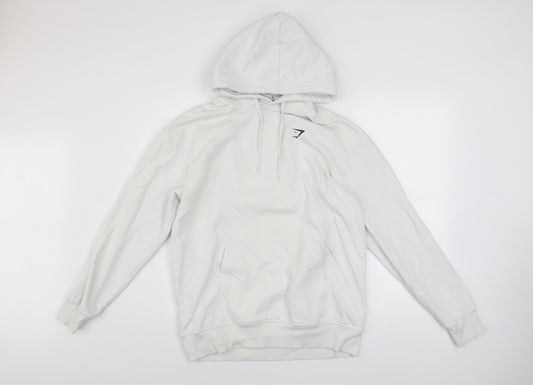 Gymshark Mens White Pullover Hoodie Size S Athletic Fit