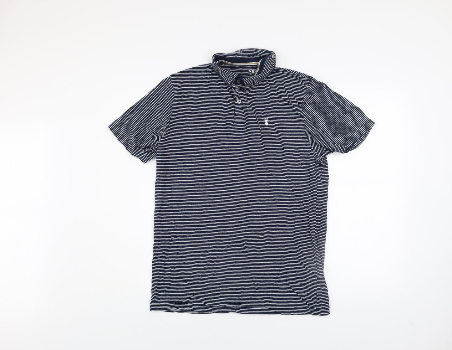 Next Men's Blue Striped Regular Fit Cotton Polo Shirt Size M