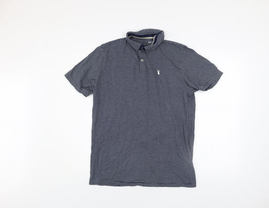 Next Men's Blue Striped Regular Fit Cotton Polo Shirt Size M