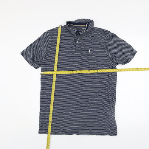 Next Men's Blue Striped Regular Fit Cotton Polo Shirt Size M
