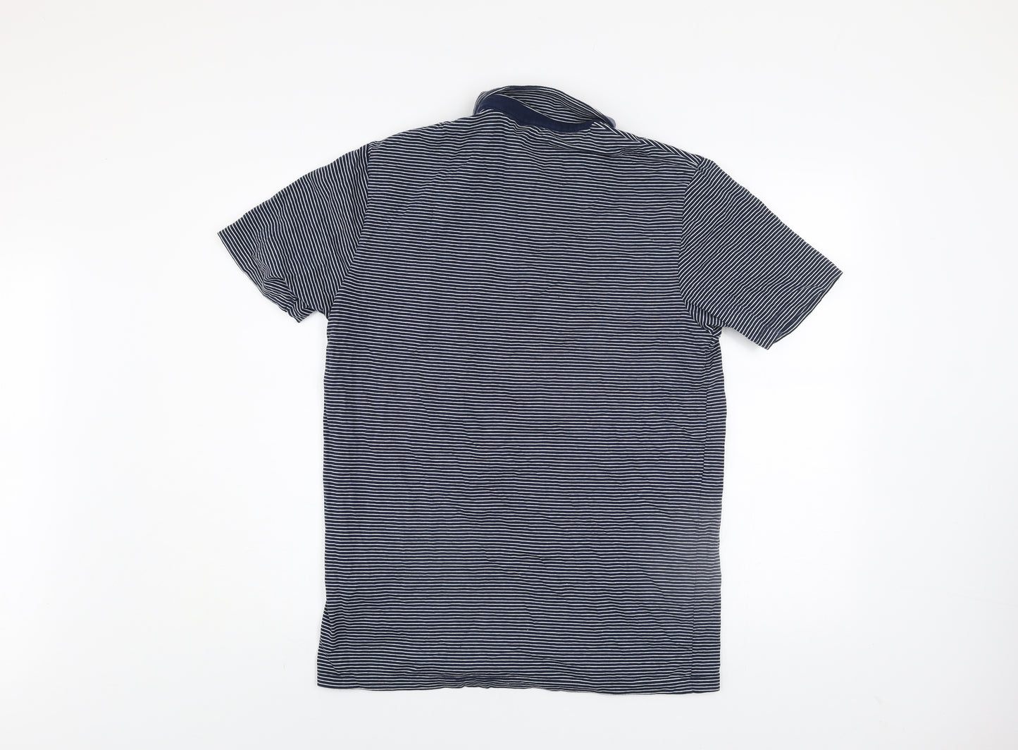 Next Men's Blue Striped Regular Fit Cotton Polo Shirt Size M